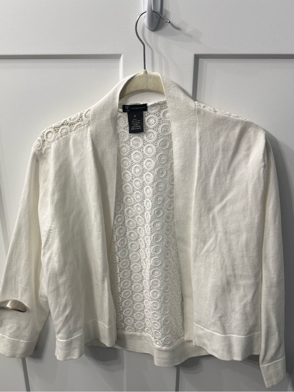White‎ Cropped Cardigan w/ Intricate Lace Back - XL